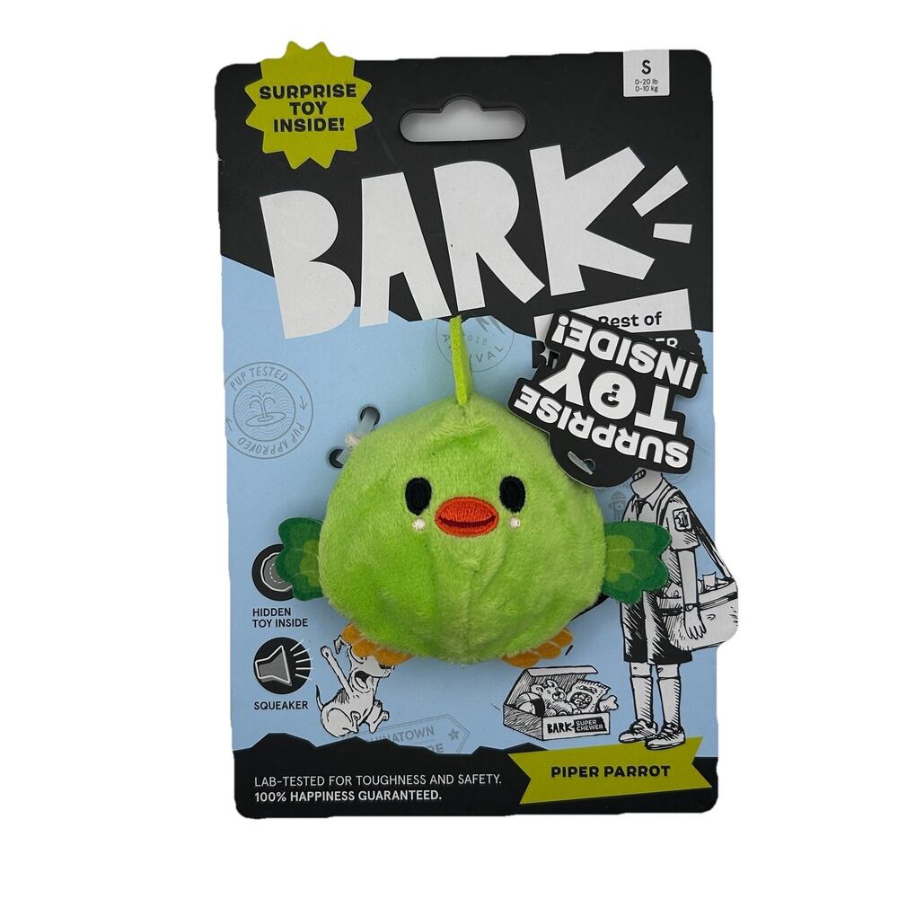 Bark Dog Toys Squeaky Toy Green Dog Toy "Piper Parrot" Super Chewer- Small